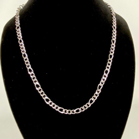 14K White Gold Plated Figaro 8mm Link Chain Necklace Bracelet Set - Picture 2 of 8